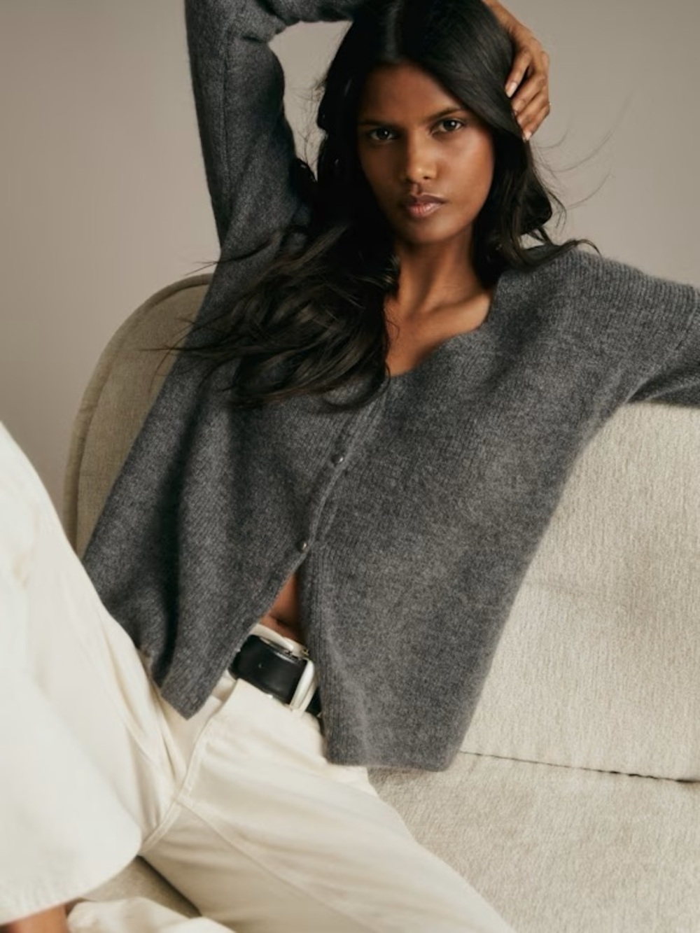 Sezane Barry Cardigan Charcoal Grey Kid Mohair Alpaca